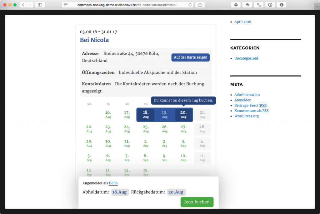 Commons Booking 0.9 - Kalender
