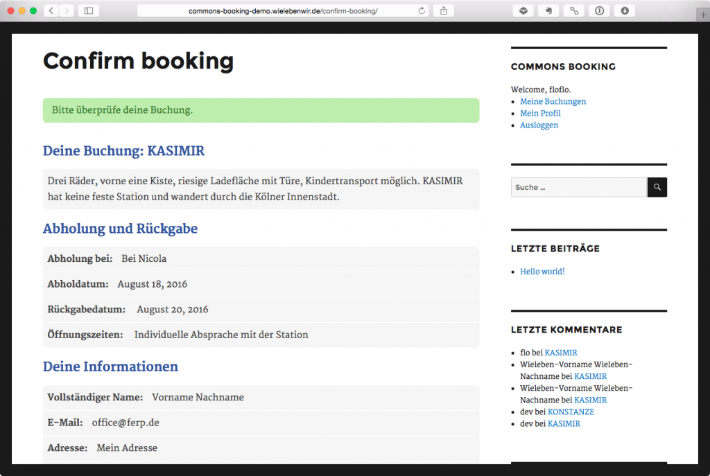 Commons Booking 0.9 Screenshot03