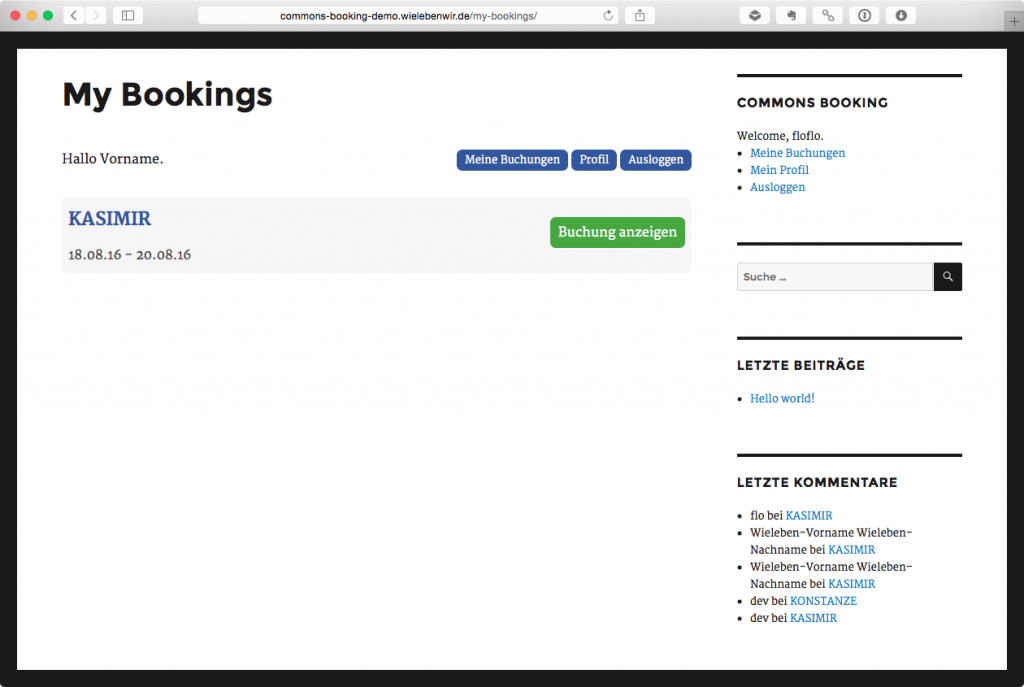 Commons Booking 0.9 -Meine Buchung